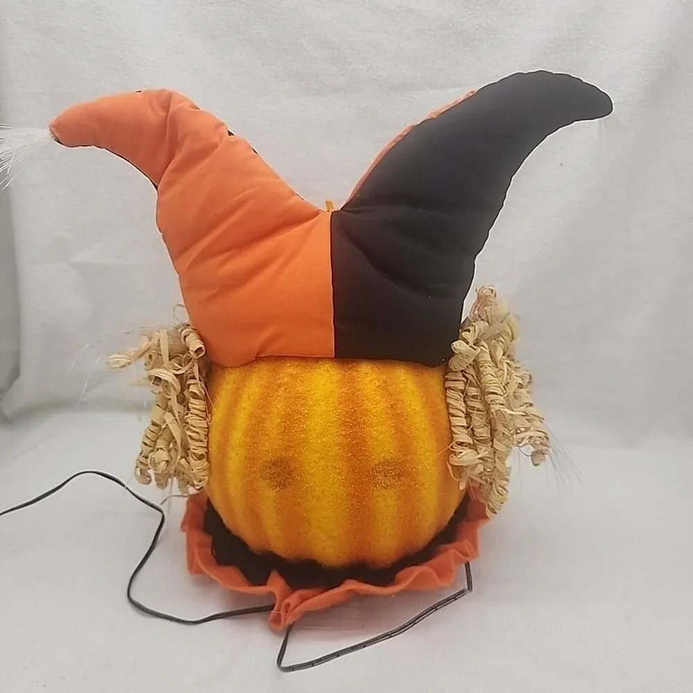 Figure Pumpkin Lighted Fiber Optic Black & Orange Jester Hat Karen Didion Origin